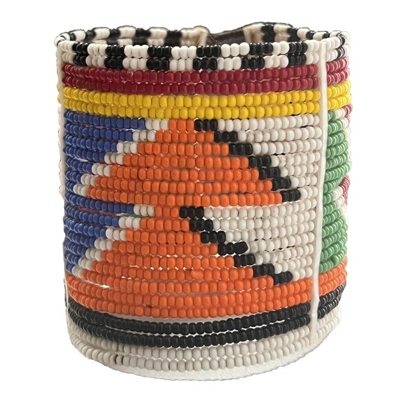 African Cuff Bracelet Beaded Maasai Tribe Handmade Tanzania Africa Bohemian New - Picture 2 of 5